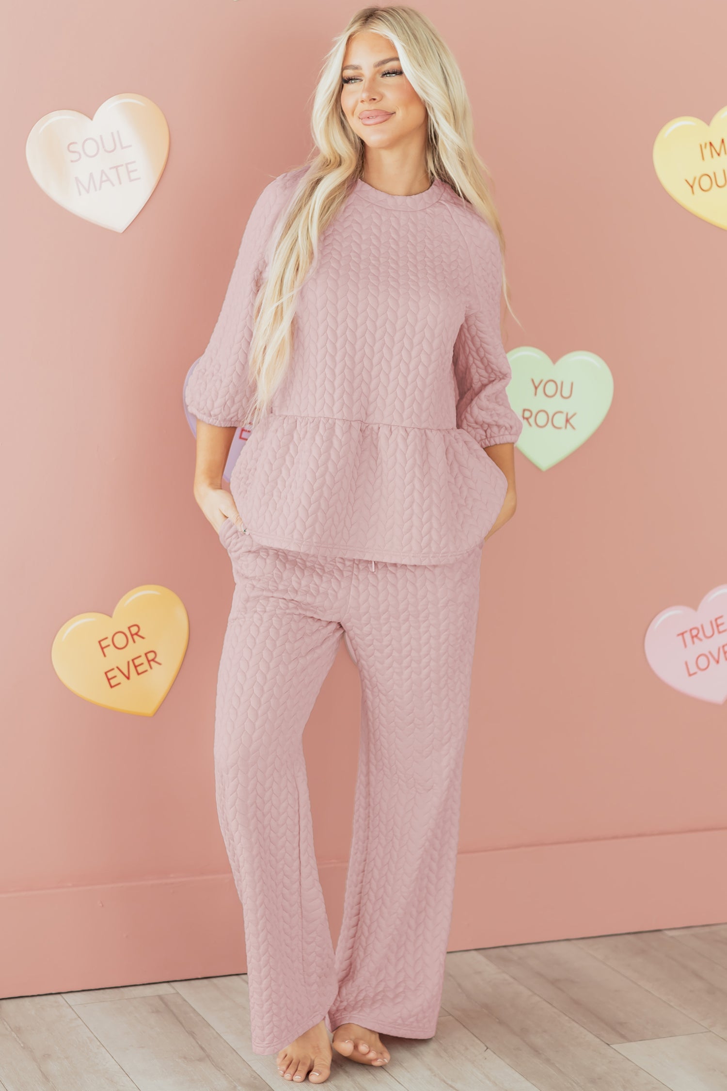 Braided Texture Ruffle Hem Top Drawstring Relaxed Trouser Co-ord Set - eAura