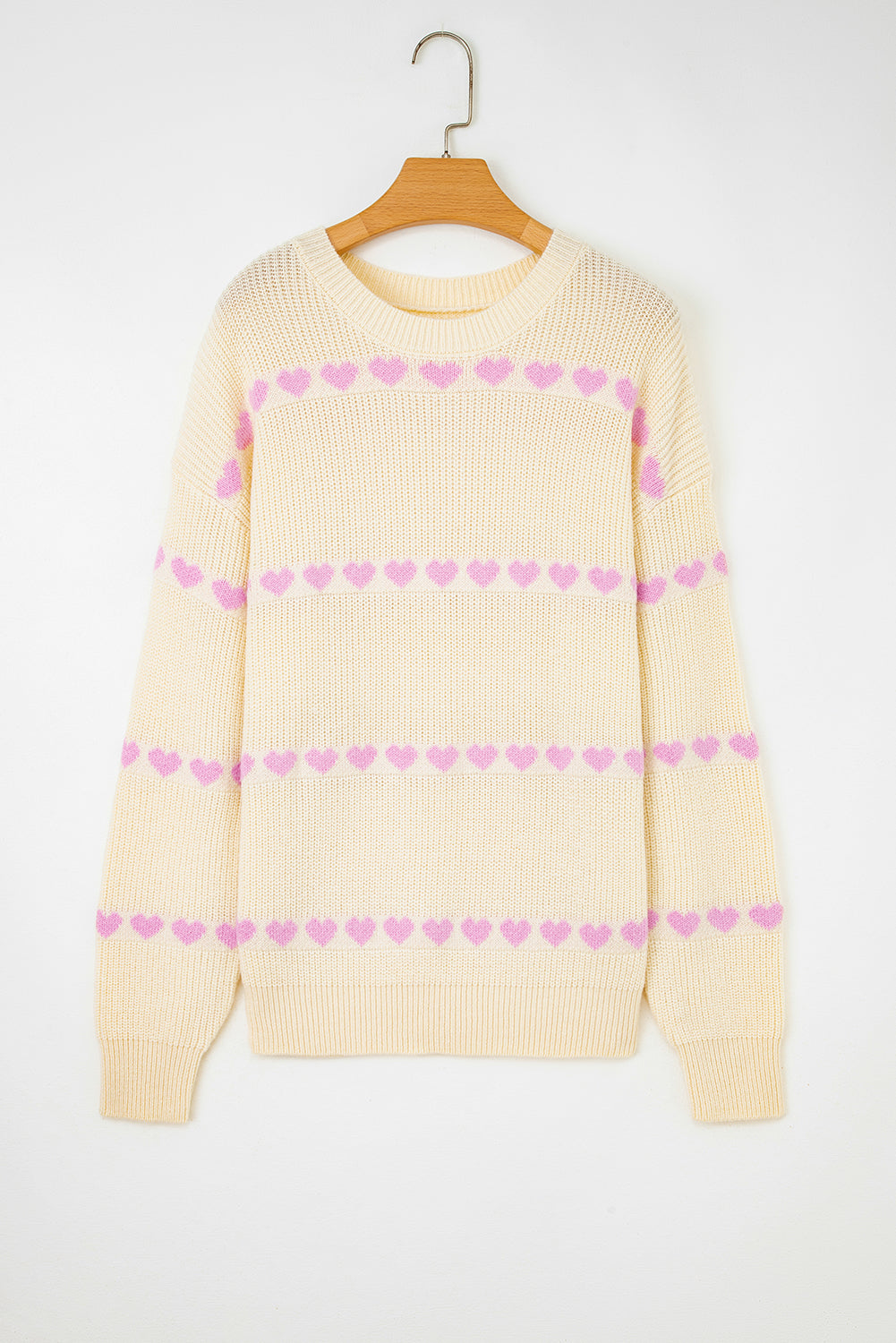 Heart Pattern Rib Knit Sweater - eAura