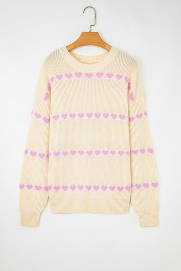 Heart Pattern Rib Knit Sweater - eAura