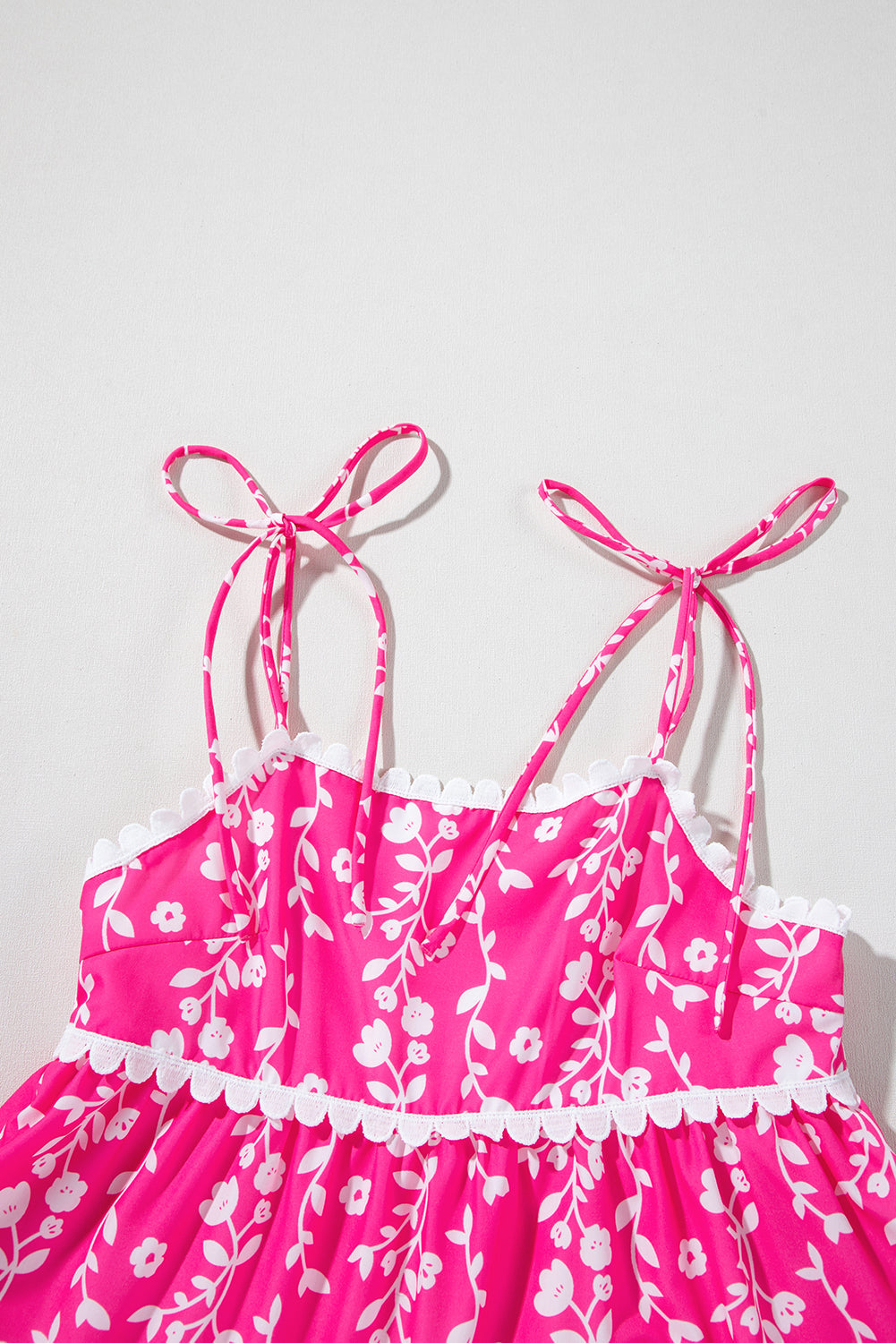 Pink Floral Print Ric Rac Patched Sleeveless Mini Dress eAura