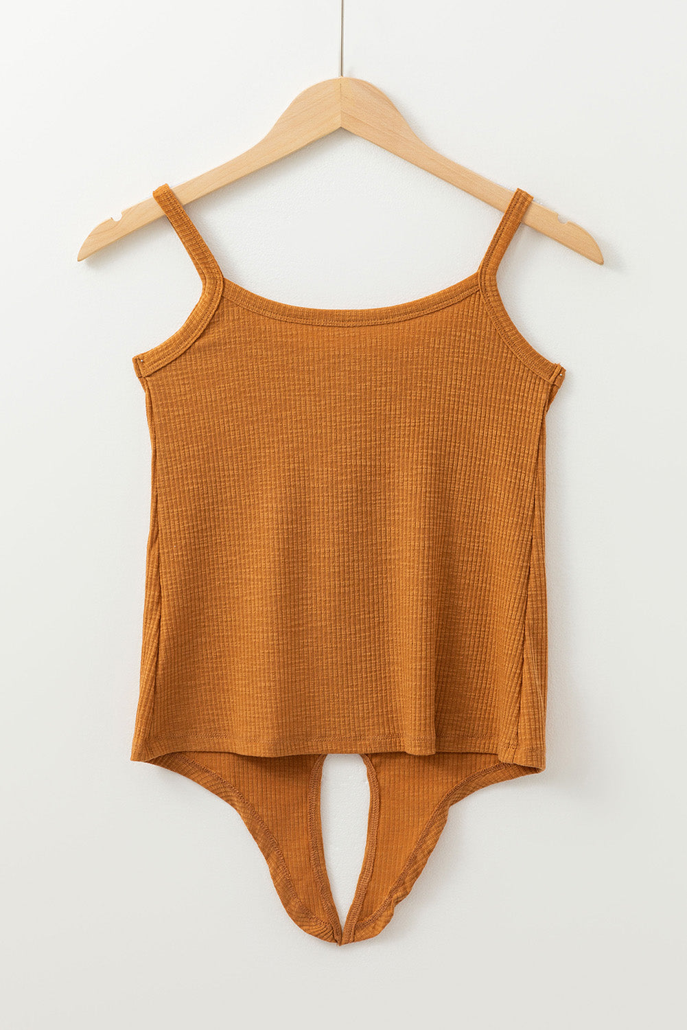 Straw Yellow Ribbed Front Knot Buttoned Thin Strap Vest Top eAura