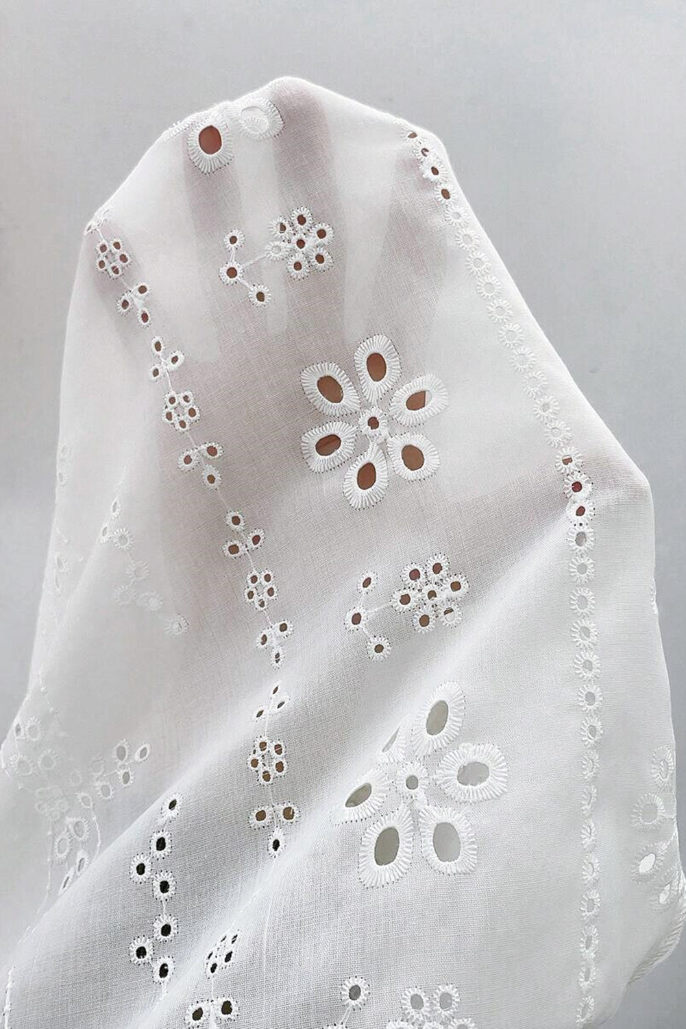 White Eyelet Embroidered Smocked Cuff Sheer Blouse Dear-Lover Dropshipping