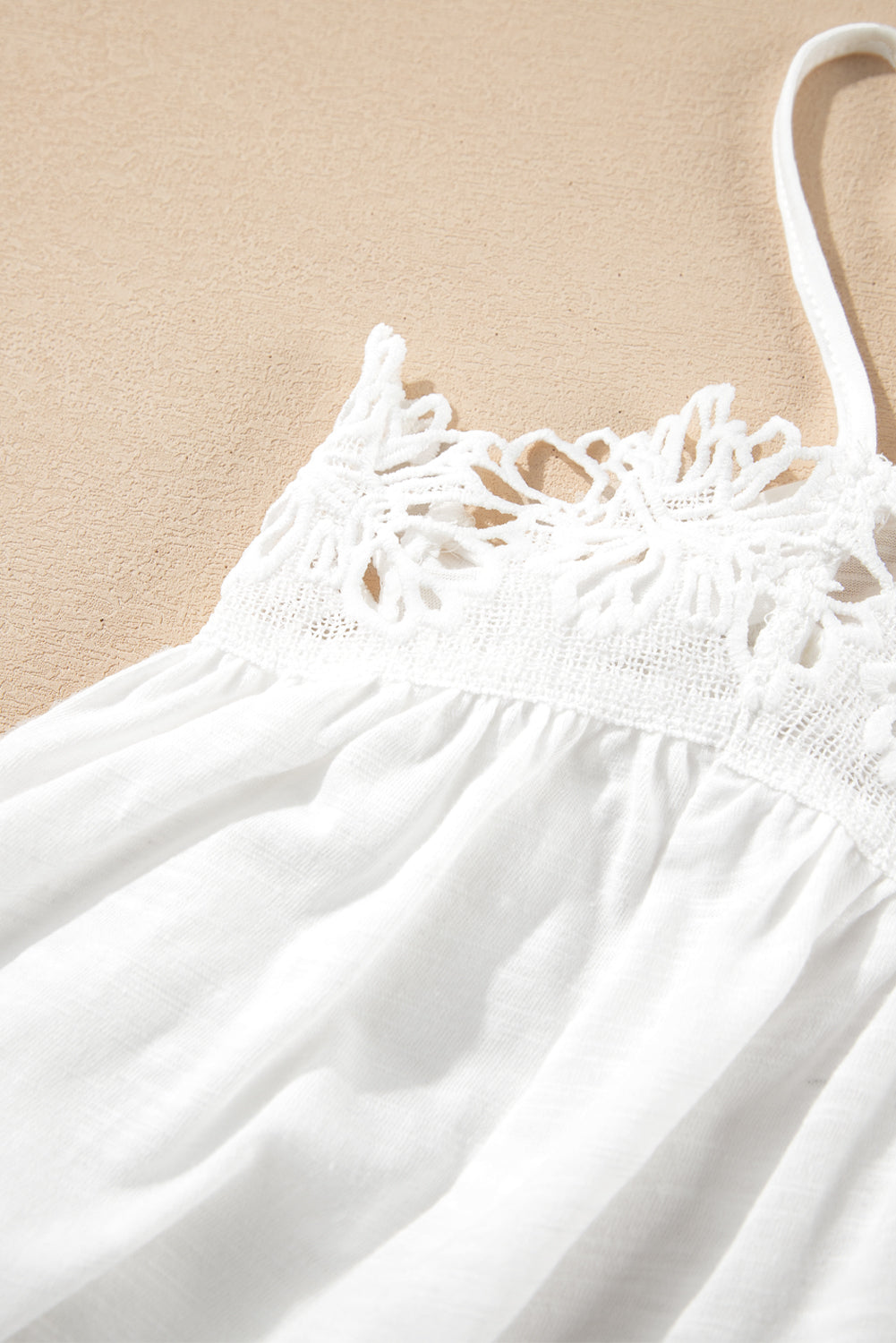 White Lace Splicing Spaghetti Straps Ruffle Flared Vest Top eAura