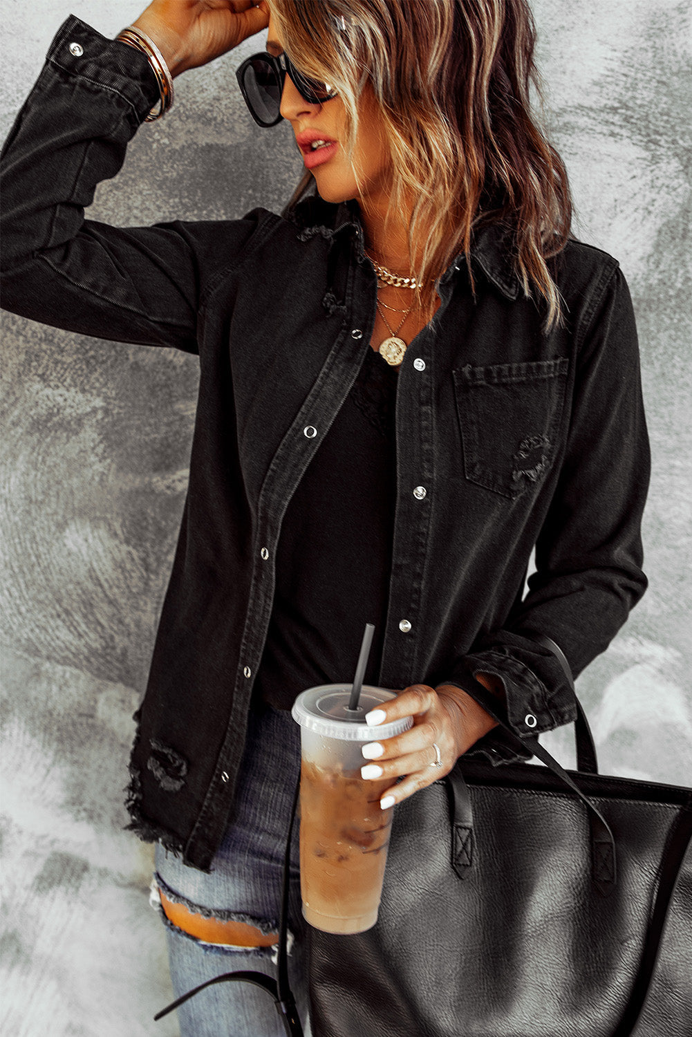 Black Ripped Denim Jacket Beagle Boutique Fashion Outlet