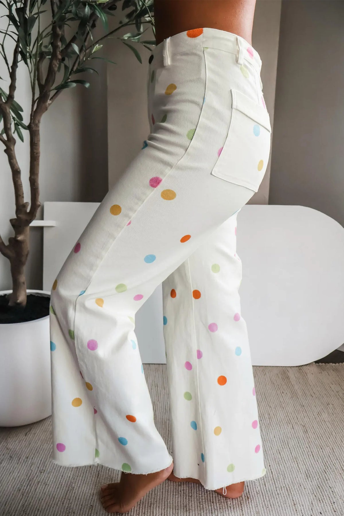 High Waist Polka Dot Straight Leg Casual Jeans
