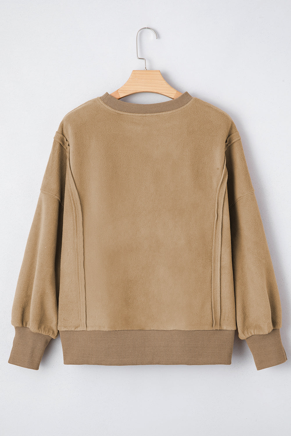 Fuzzy Sherpa Splicing Pullover Sweatshirt with Side Slit - eAura