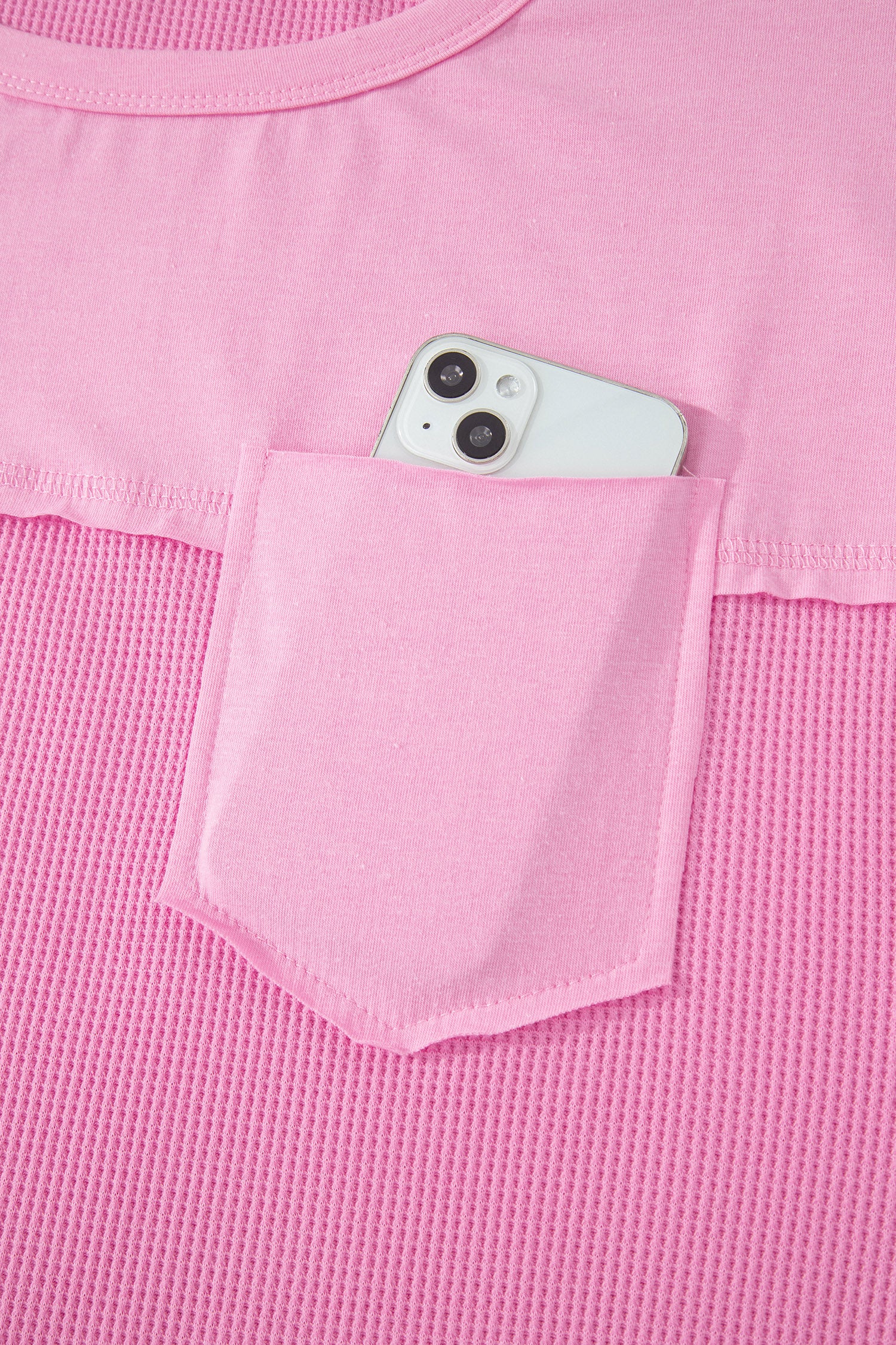 Raw Seam Waffle Knit Patchwork Casual T-Shirt