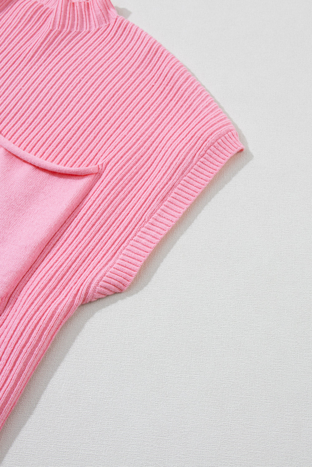Black Patch Pocket Ribbed Knit Short Sleeve Sweater eAura