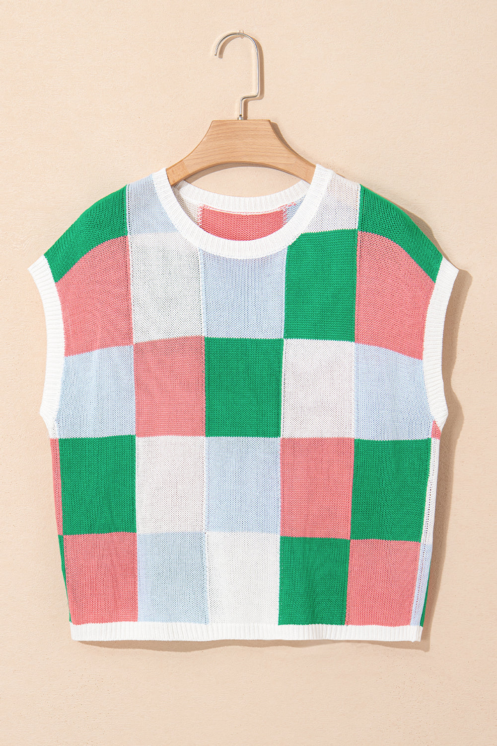 Dark Green Colour Block Cap Sleeve Sweater eAura