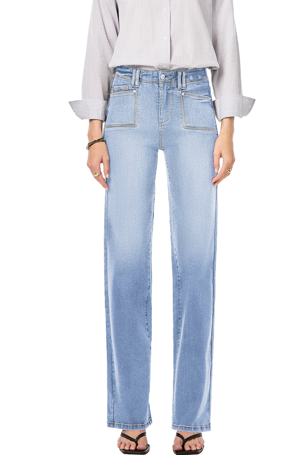 Blue Loose Straight Leg High Waist Jeans