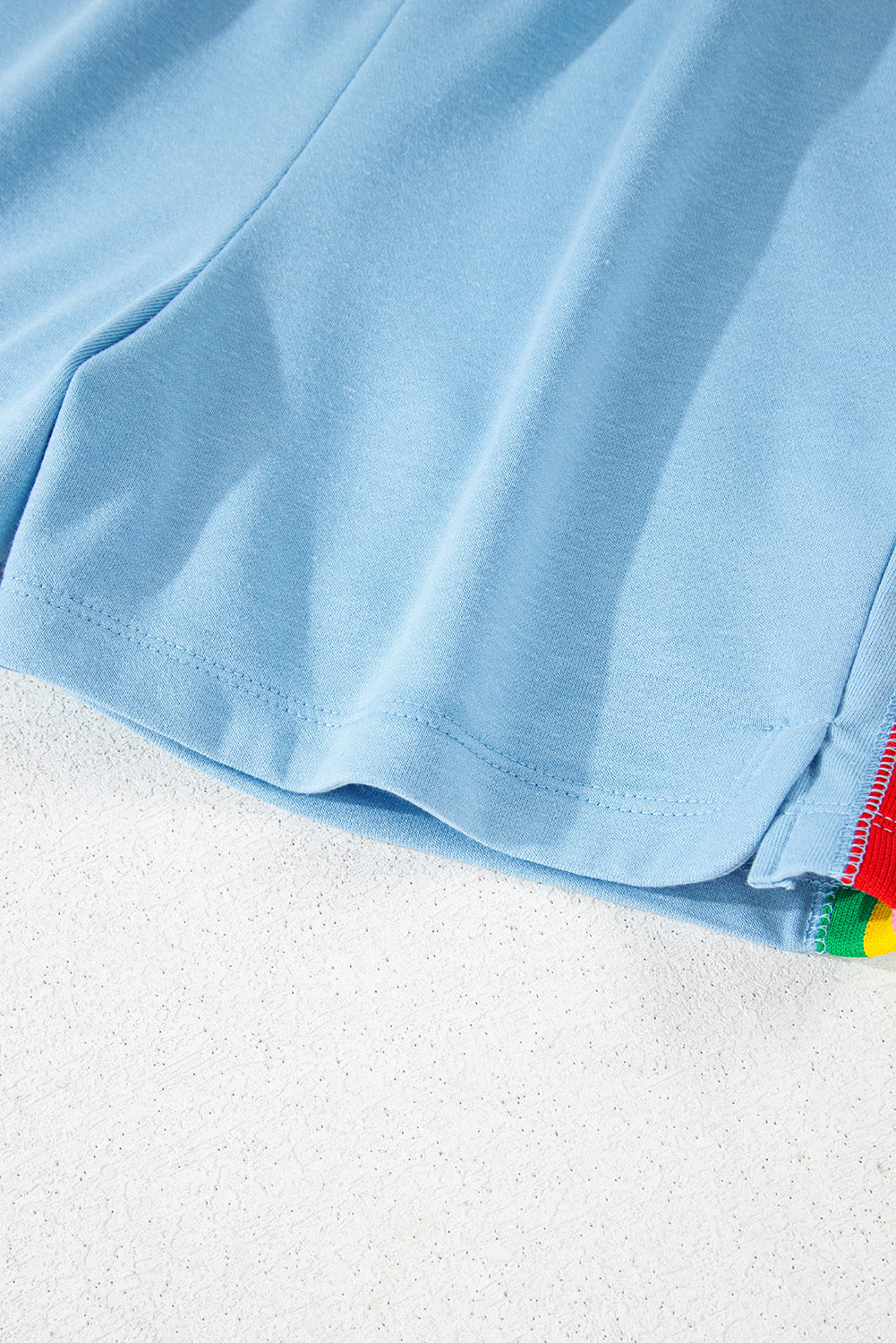 Sky Blue Rainbow Colourblock Collared Short Sleeve Top 2 Piece Shorts Set eAura