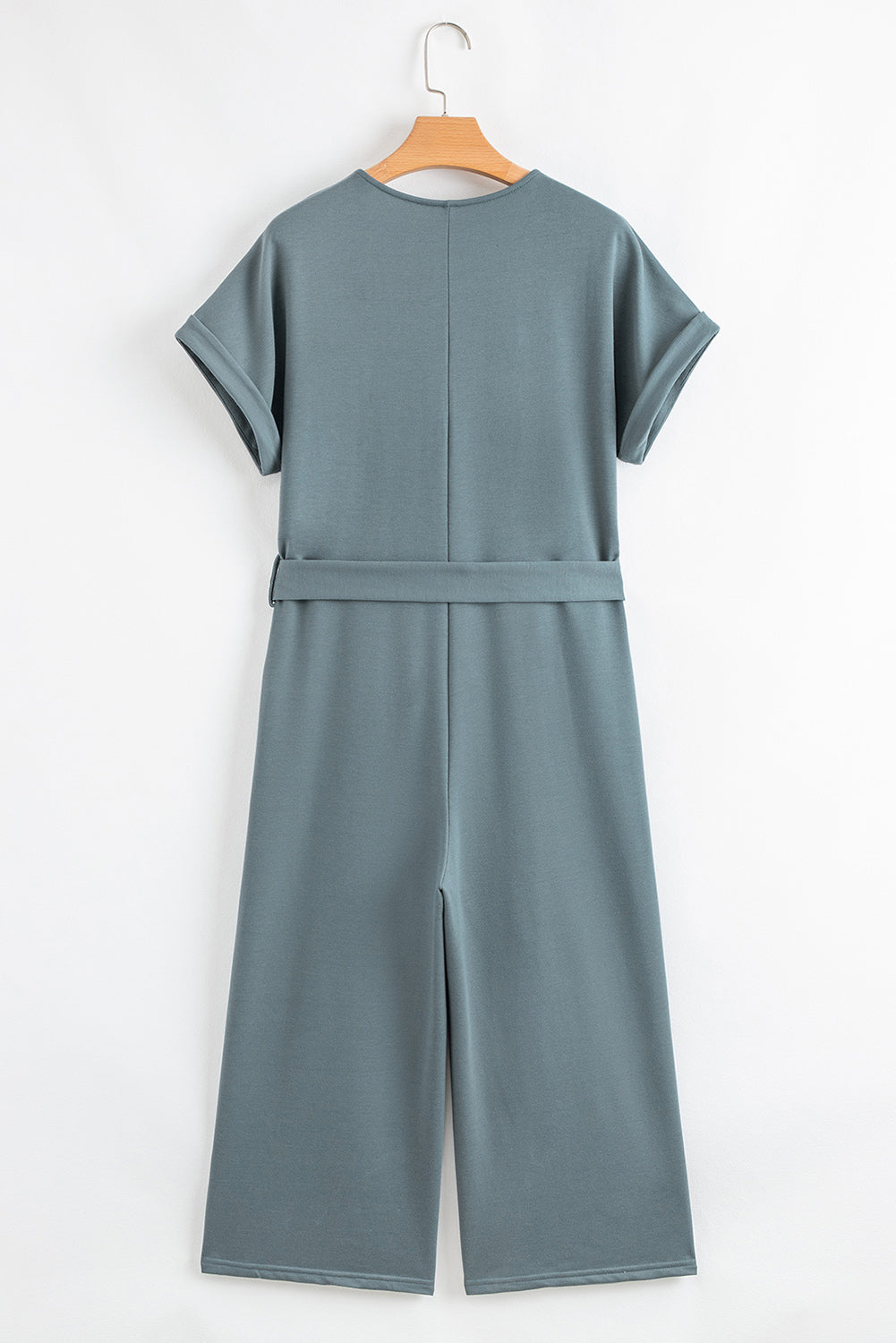 Blue Dolman Button Belted V Neck Wide Leg Jumpsuit Pockets eAura