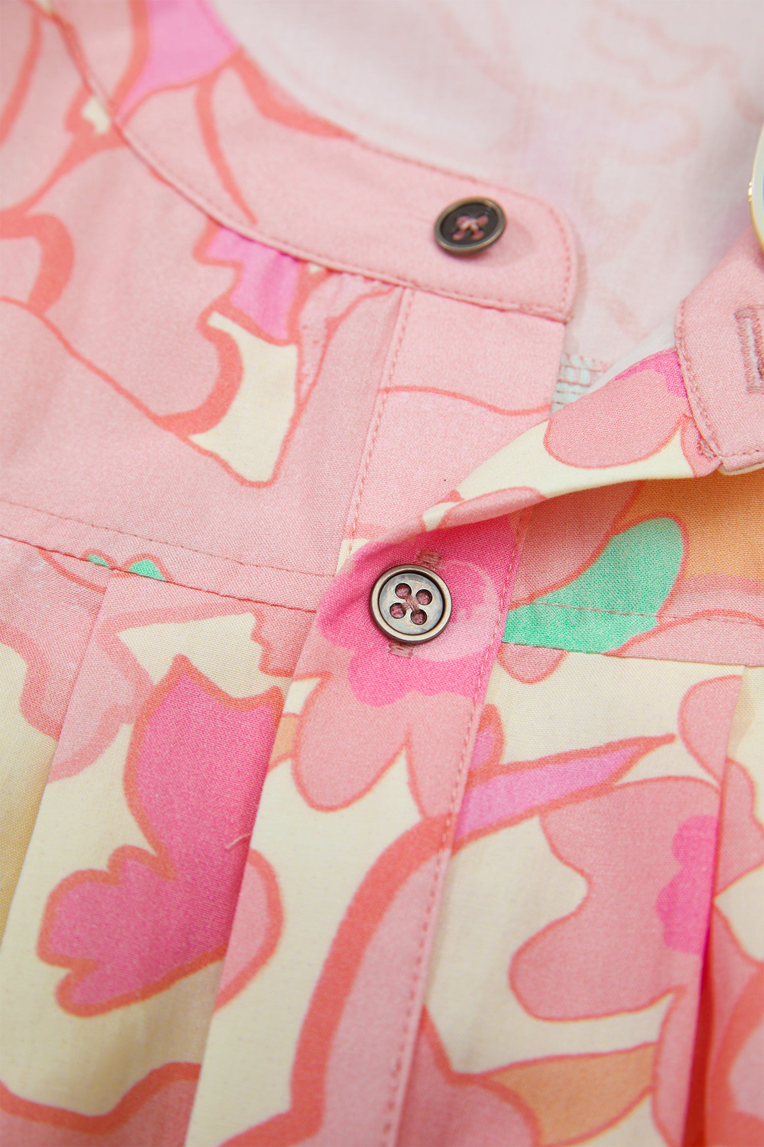 Floral Print Button Down Pintuck Short Sleeve Shirt – Pink