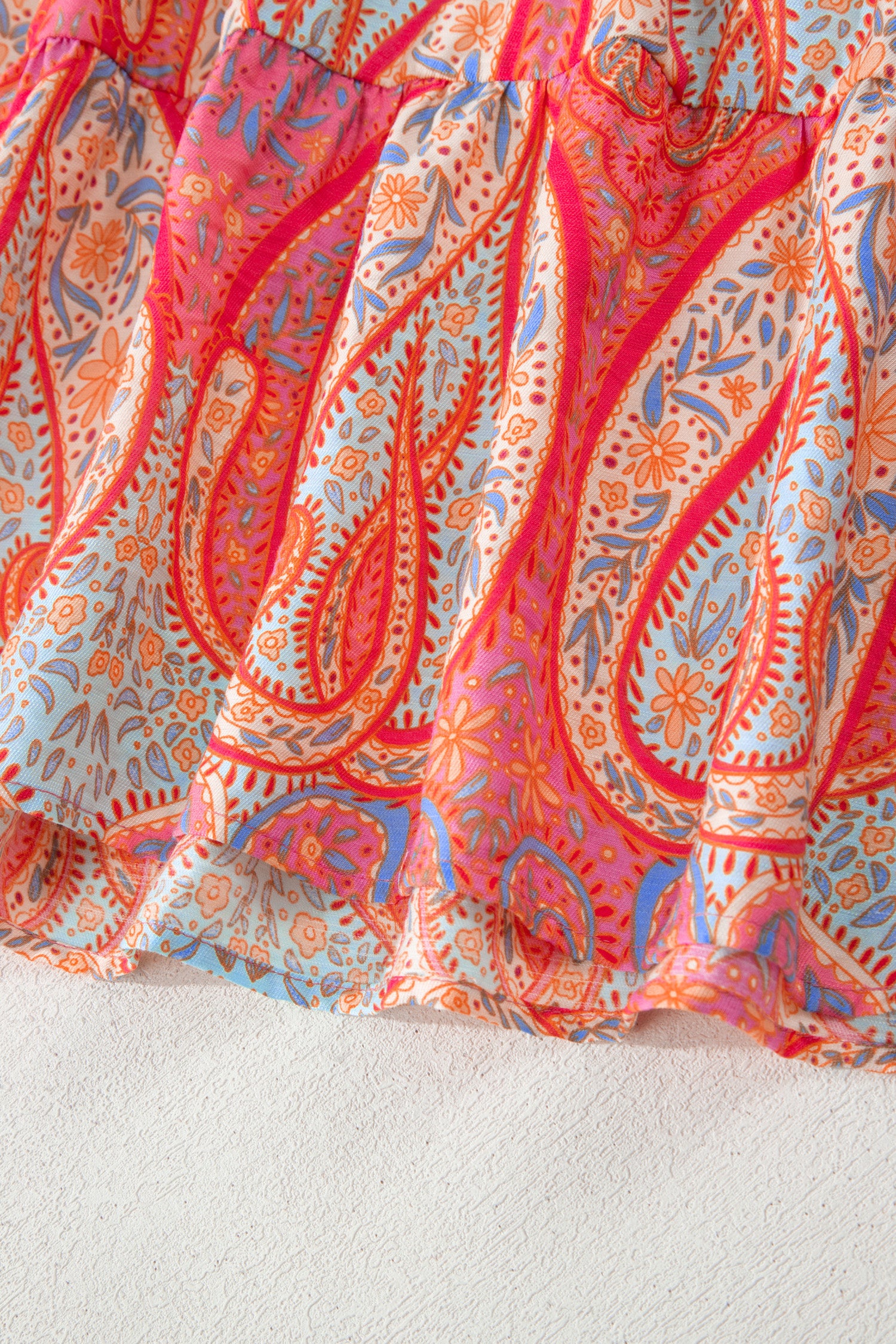 Paisley Print V-Neck Short Sleeve Boho Maxi Dress with Ruffle Details – Multicolour