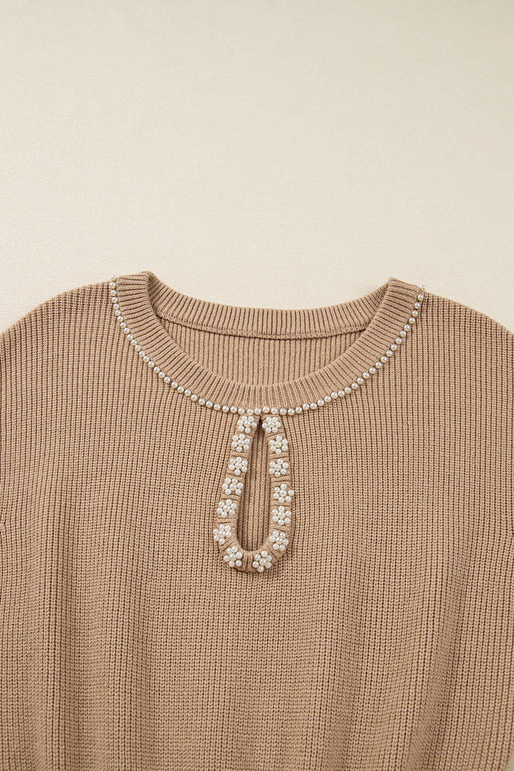 Pearl Embellished Keyhole Ribbed Sweater Dress - eAura