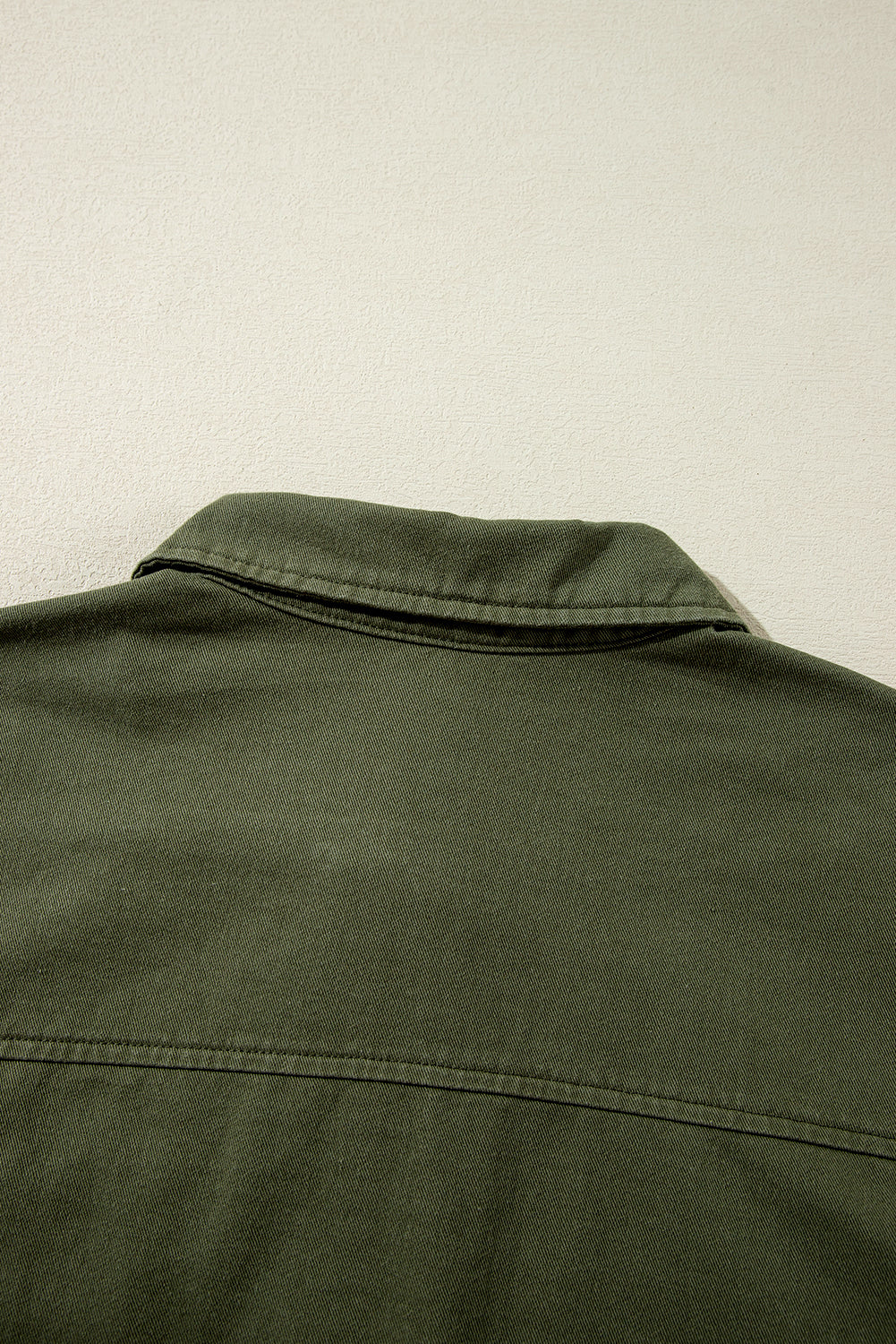 Moss Green Snap Button Zipper Tight Waist Collared Jacket eAura