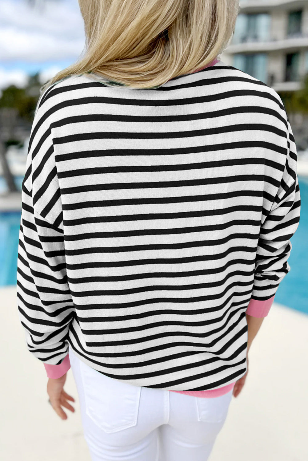 Black Striped Contrast Edge Long Sleeve Top Beagle Boutique Fashion Outlet