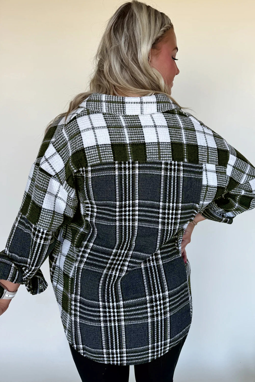 Plaid Print Textured Buttoned Shacket eAura