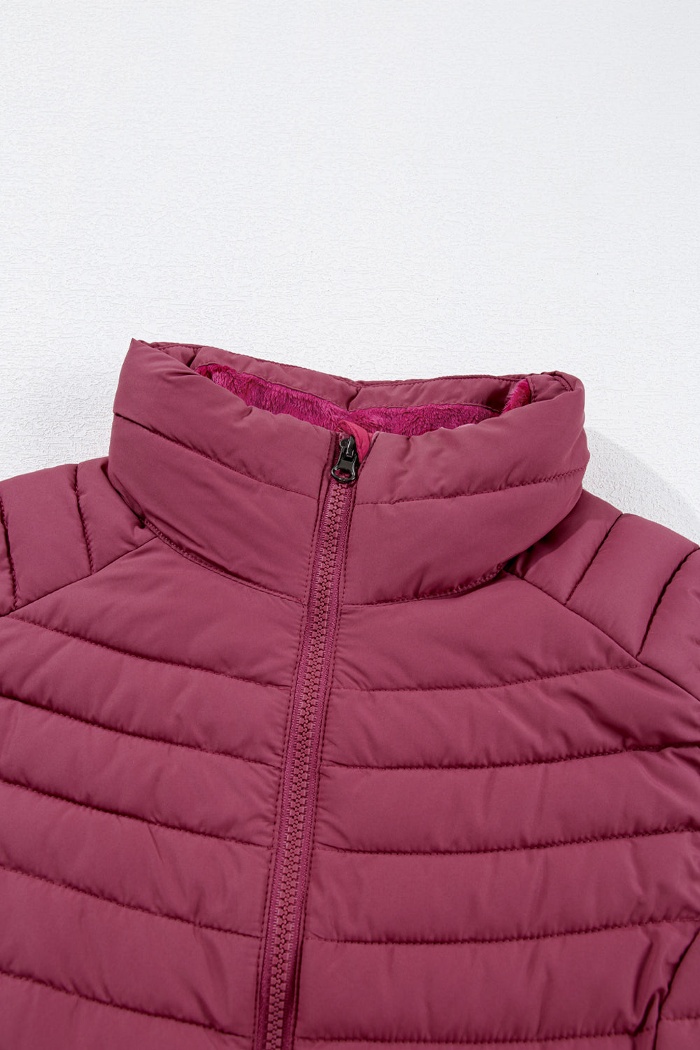 Burgundy Plush Collared Quilted Zipped Puffer Gilet Beagle Boutique Fashion Outlet