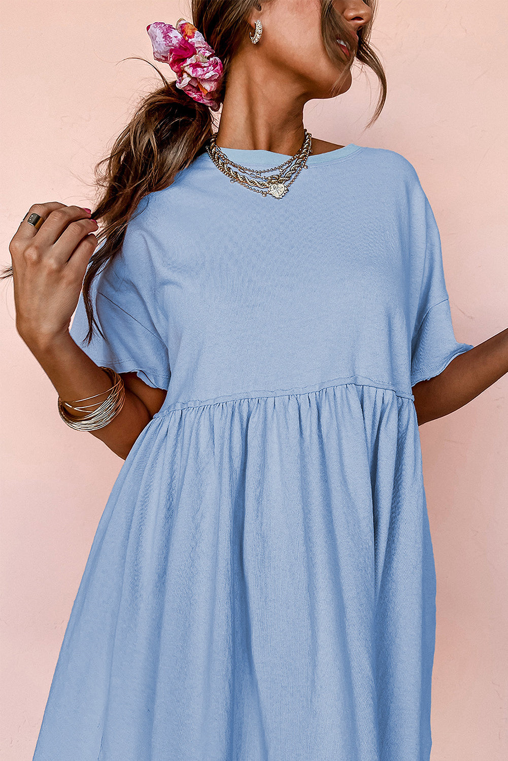 Pocketed Raw Edge Babydoll Dress eAura