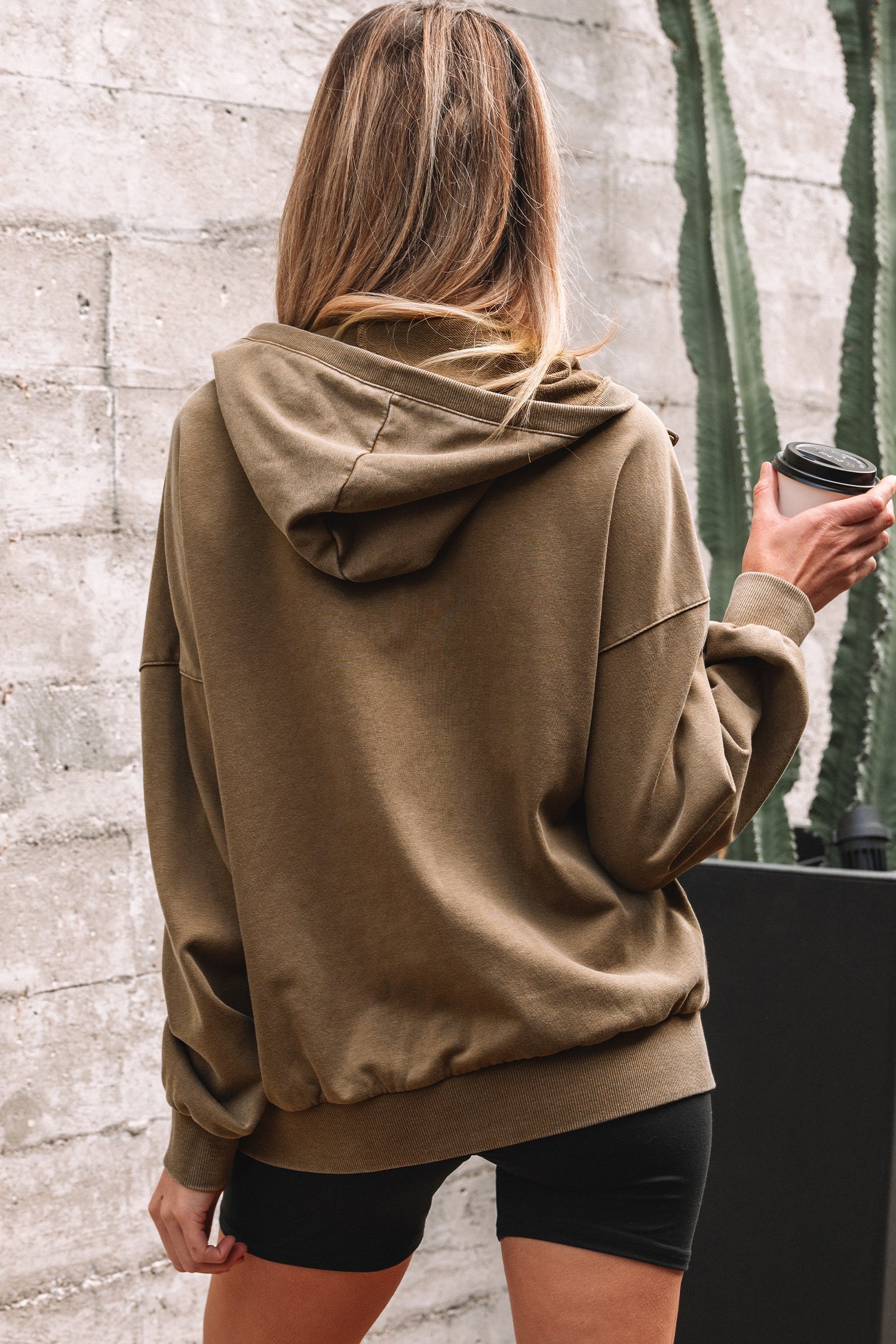 Half Zip Kangaroo Pocket Mineral Wash Baggy Hoodie - Tops/Sweatshirts & Hoodies