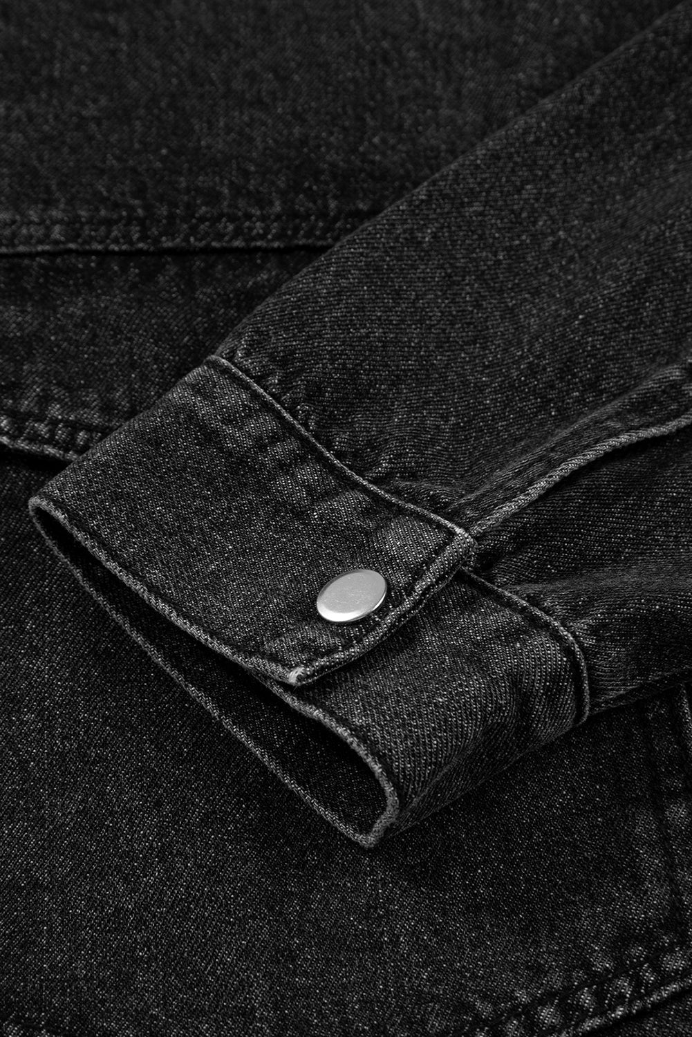 Black Big Chest Pocket Drop Shoulder Hooded Denim Jacket eAura