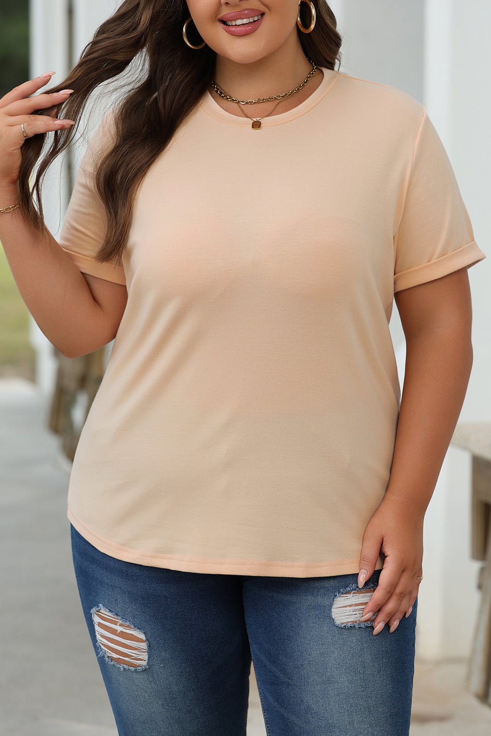 Casual Plain Crew Neck Tee T-Shirt