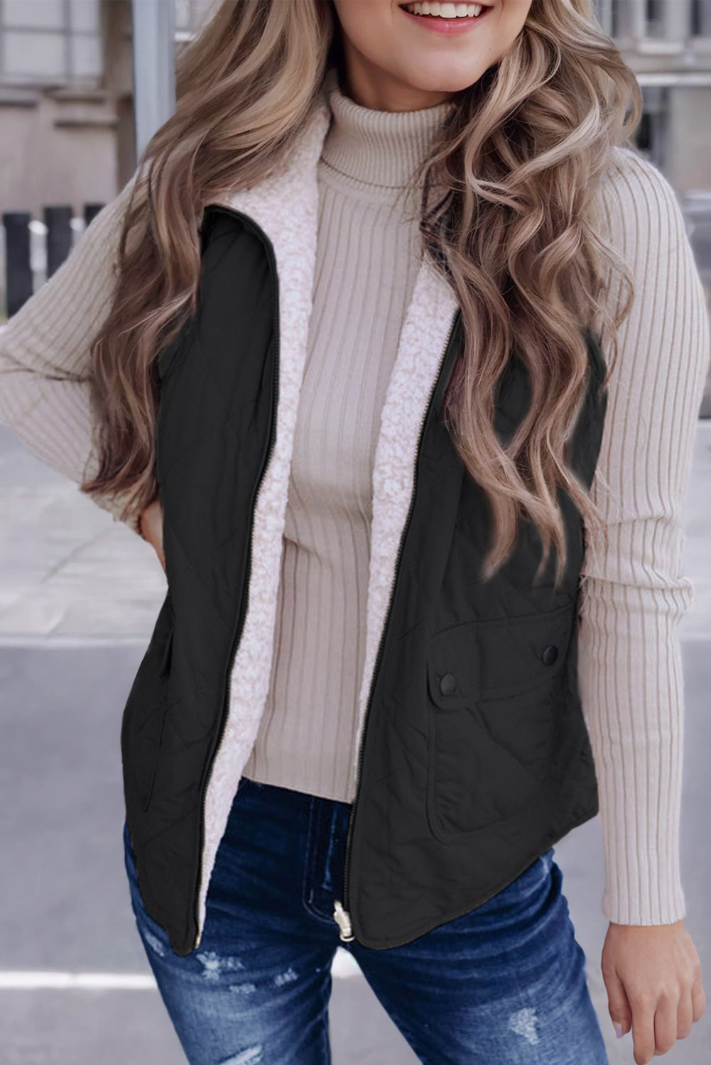 Black Fleece Lined Quilted Zip up Gilet Beagle Boutique Fashion Outlet