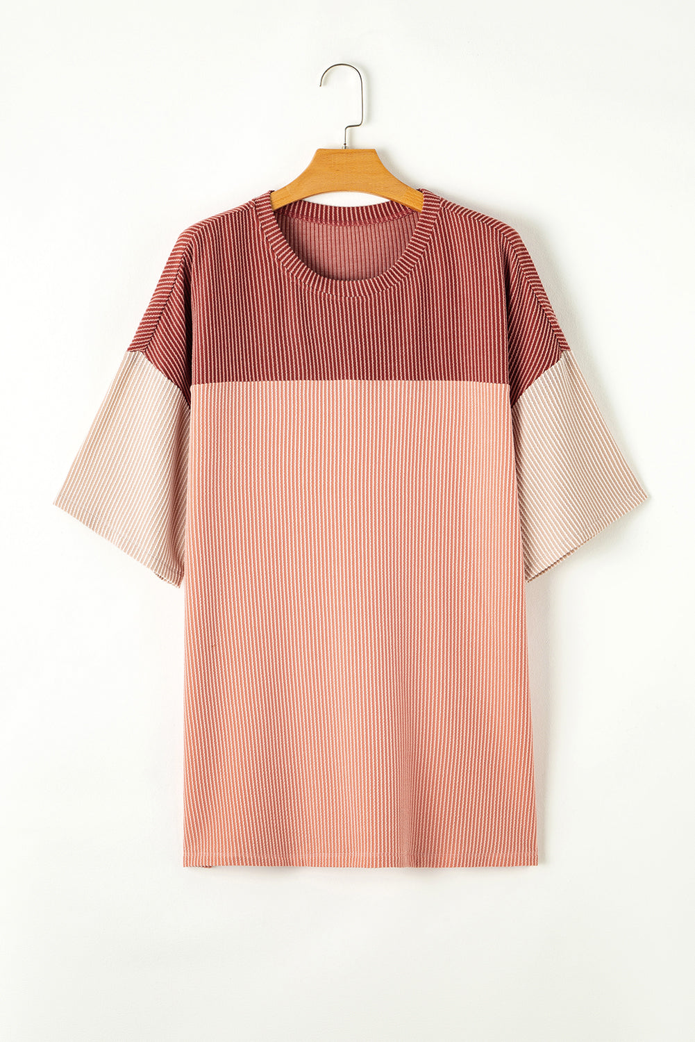 Rose Pink Plus Size Ribbed Colourblock T-shirt BB Fashion Outlet