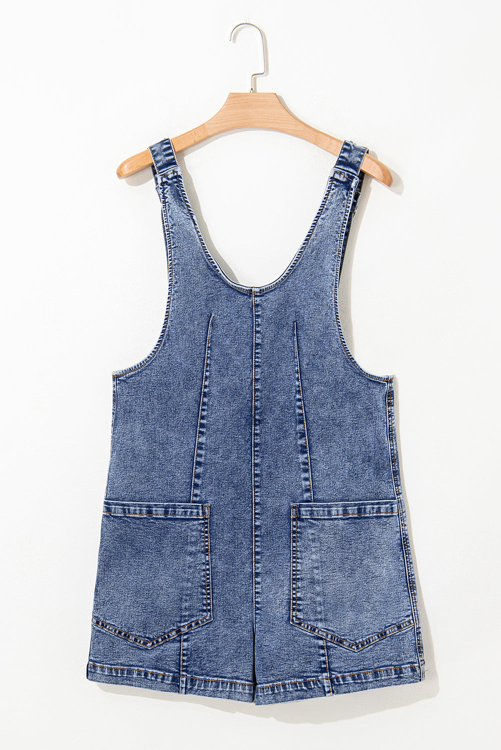 Dusk Blue Sleeveless U Neck Patched Pocket Denim Romper eAura