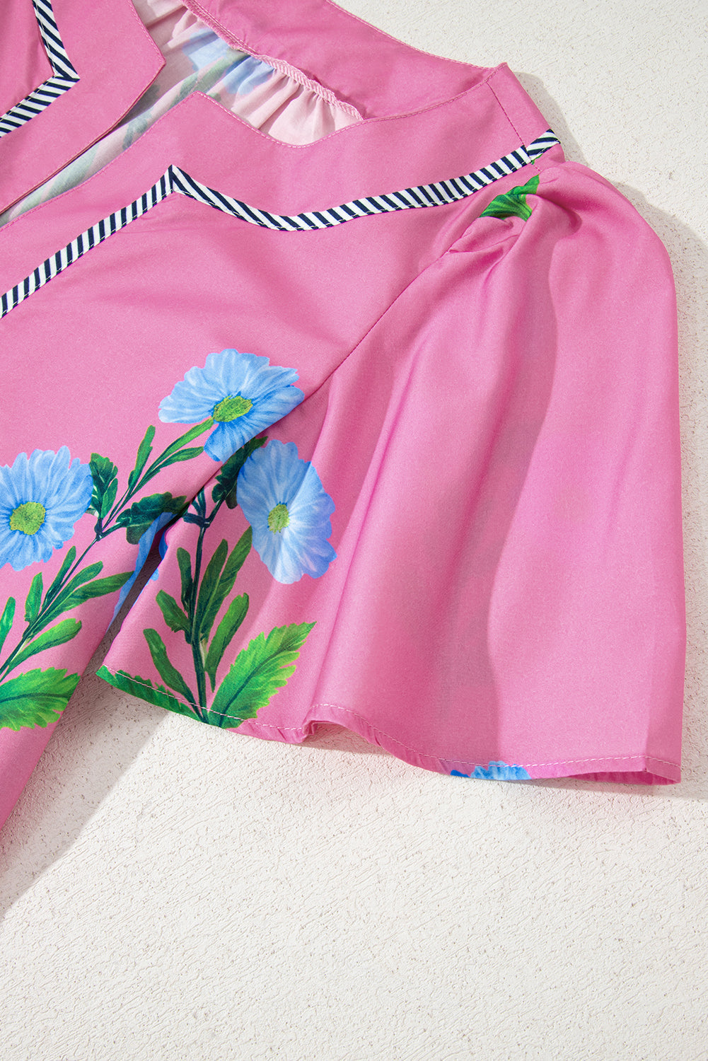 Floral Short Sleeve Split Neck Loose Mini Dress eAura