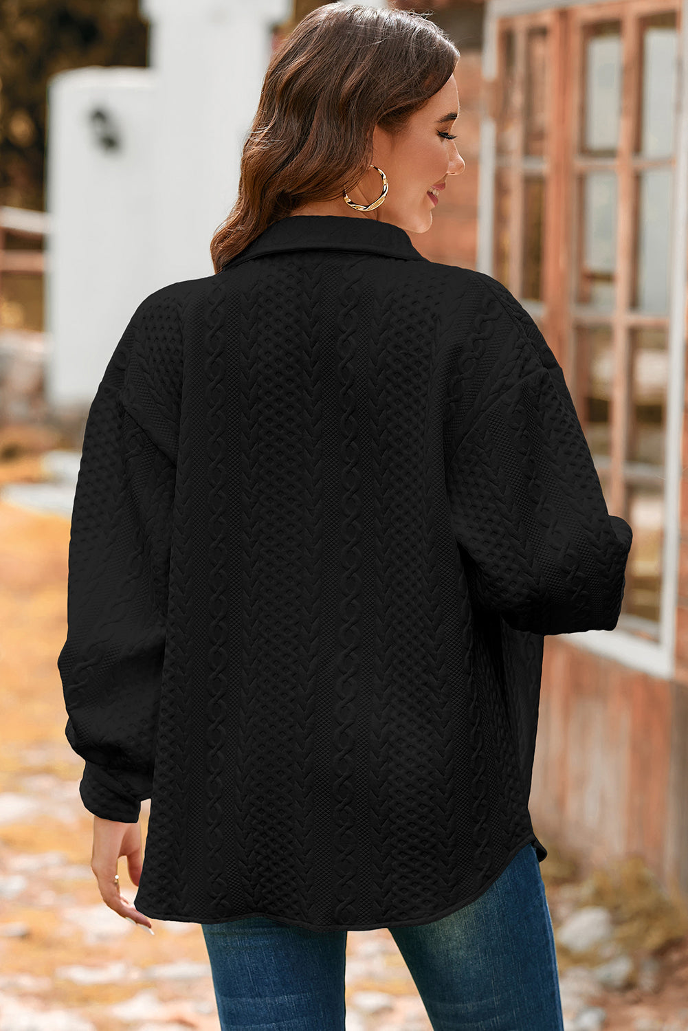 Textured Puff Sleeve Loose Shacket eAura