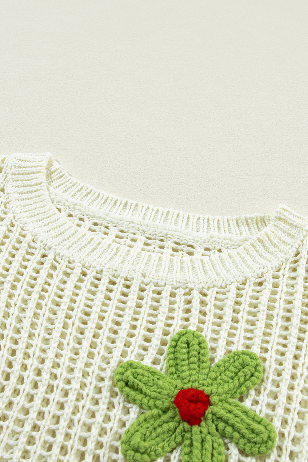 Light French Beige Crochet Flower Hollow-out Sweater eAura