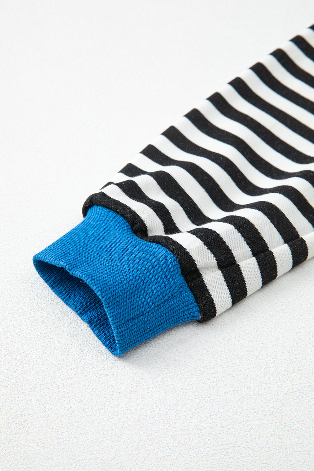 Striped Contrast Ribbed Trim Crossed Stitch Drop Shoulder Sweatshirt - eAura