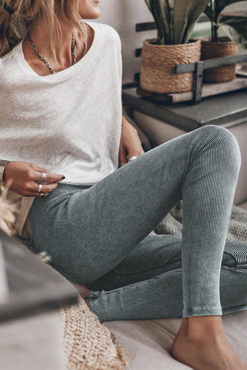 Dark Grey Vintage Wash Ribbed Leggings Beagle Boutique Fashion Outlet