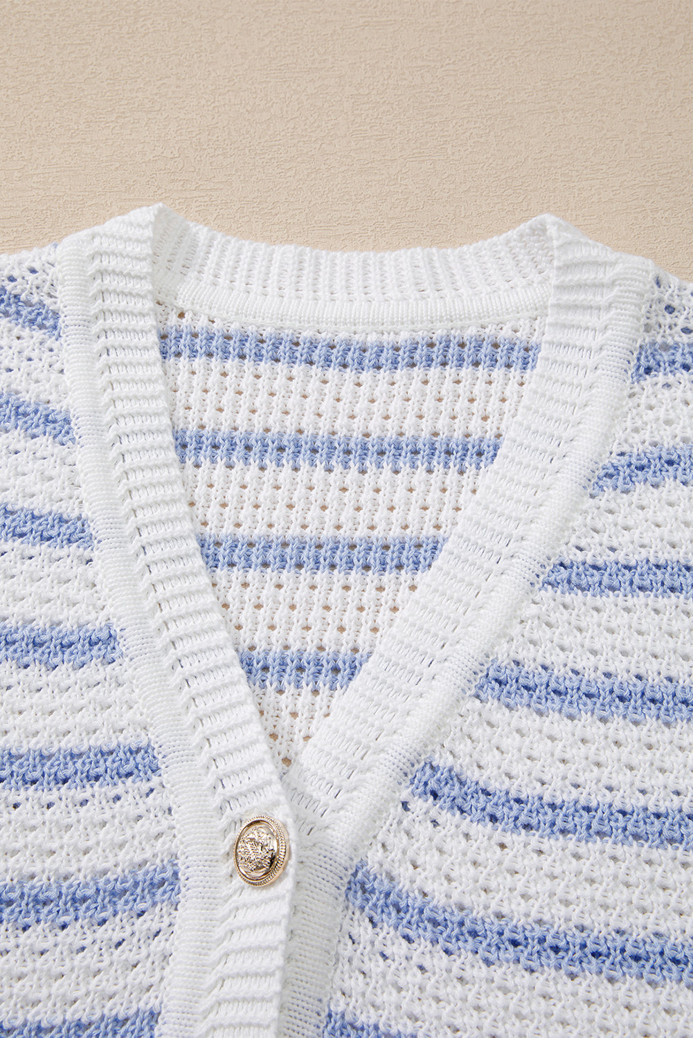 Striped V Neck Gold Buttons Elegant Sleeveless Sweater eAura