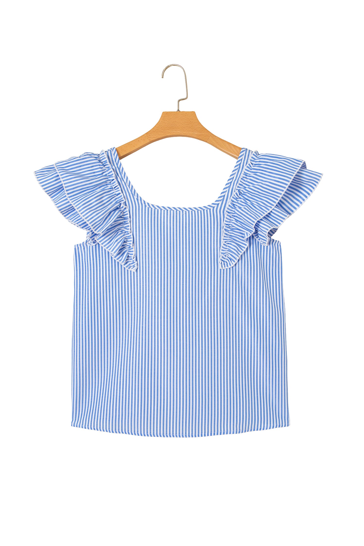 Square Neck Bow Back Ruffle Sleeve Blouse – Blue Stripe