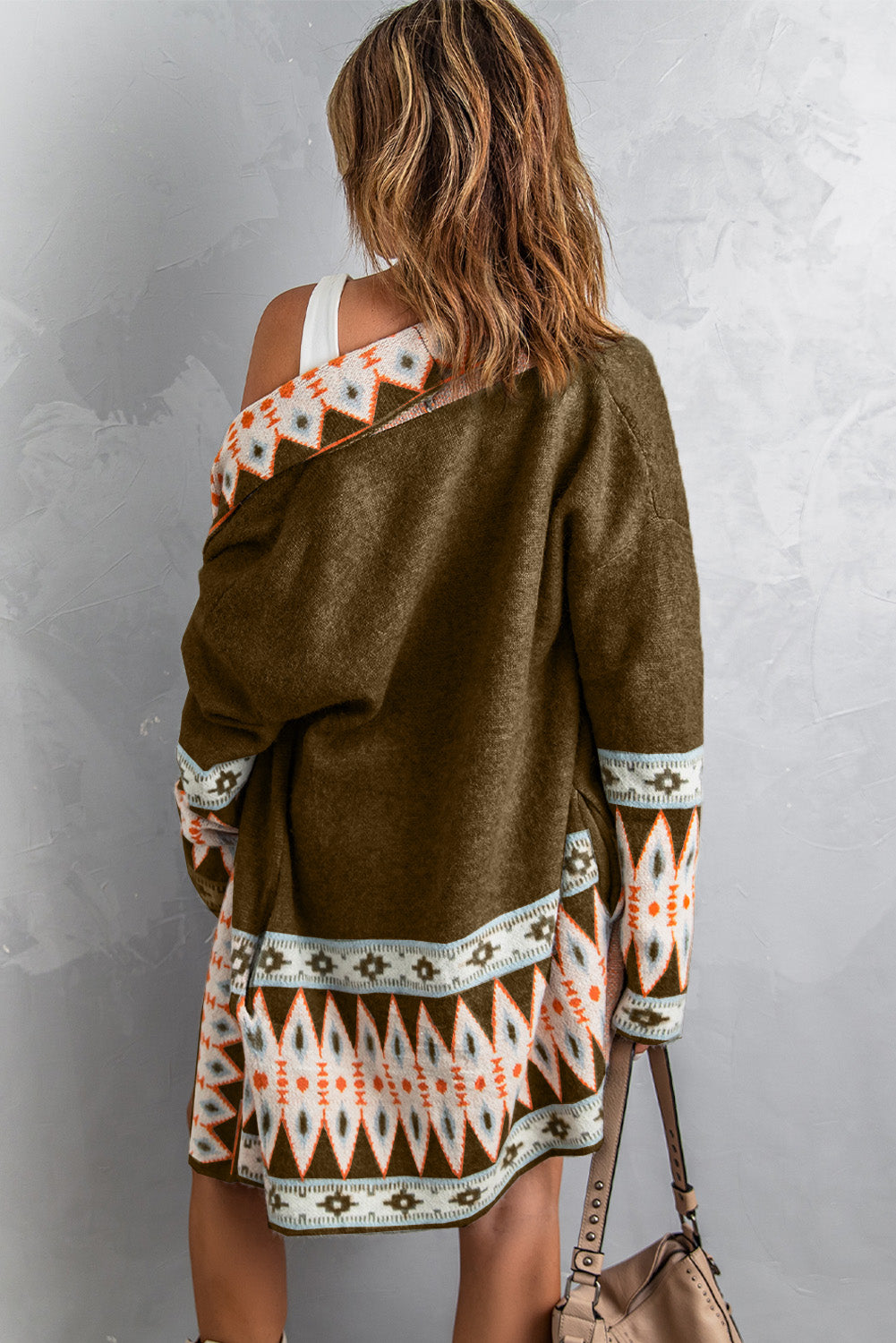 Aztec Print Open Front Knitted Cardigan BB Fashion Outlet
