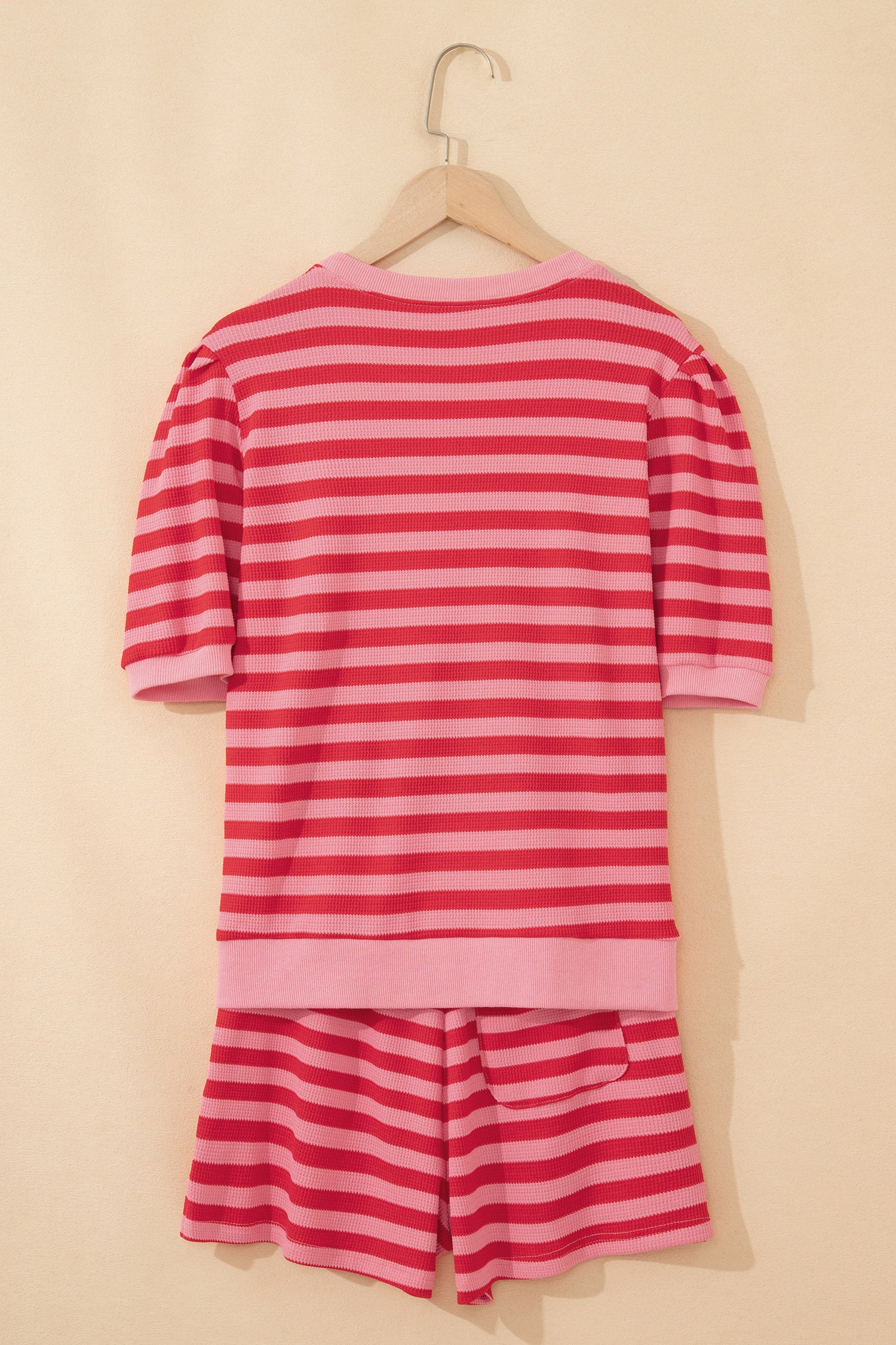 Puff Short Sleeve T Shirt Matching Shorts Set – Green Stripe