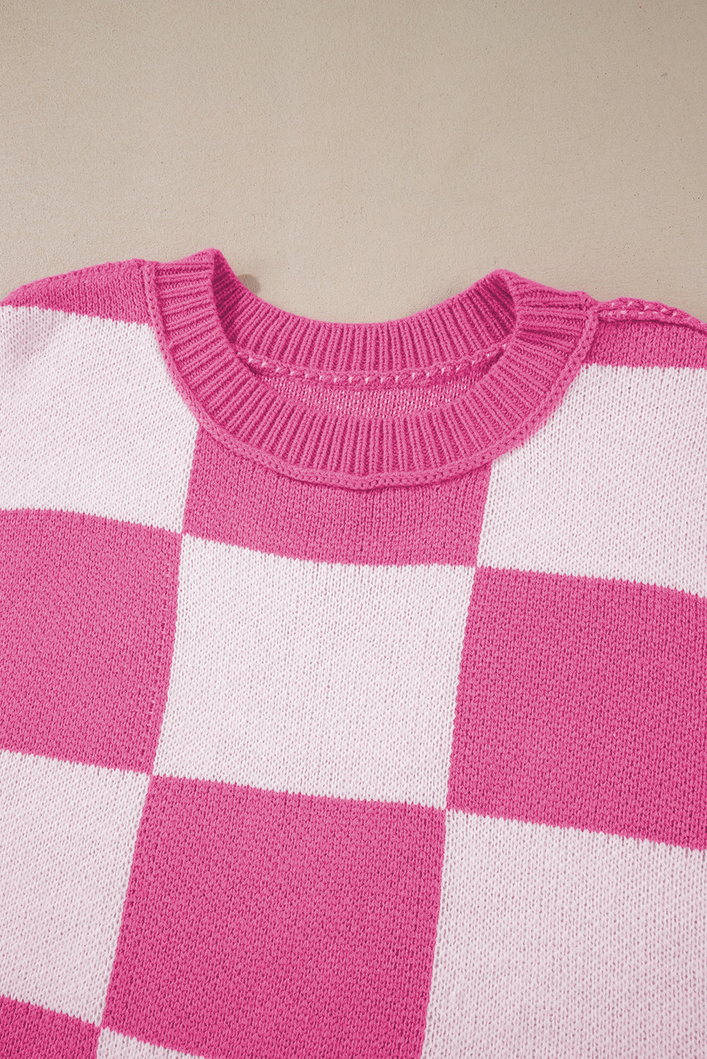 Checkered Bishop Sleeve Sweater – Rose, Pink, Green, Brown, Red & Black