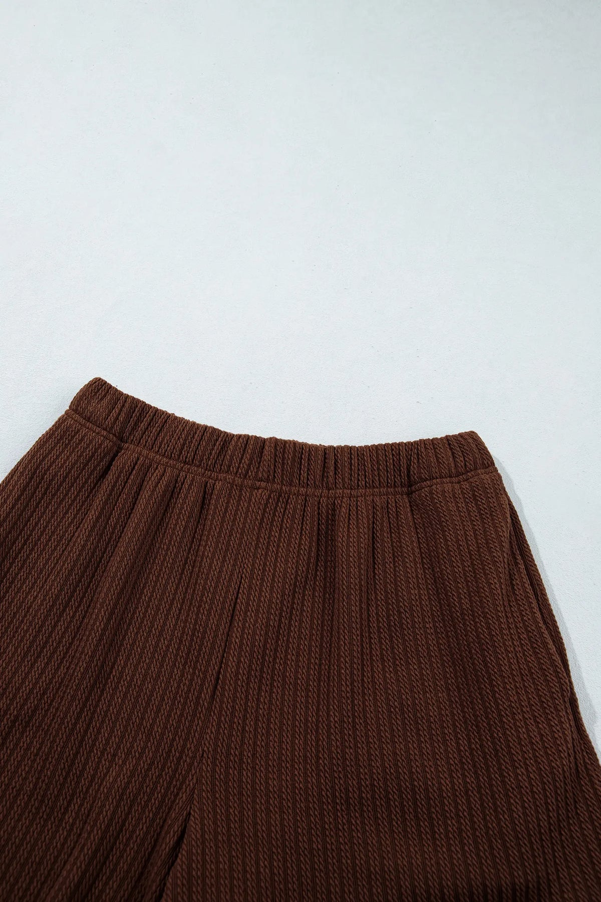 Textured Ribbed Knit Lettuce Trim 2pcs Lounge Set – Dark Brown