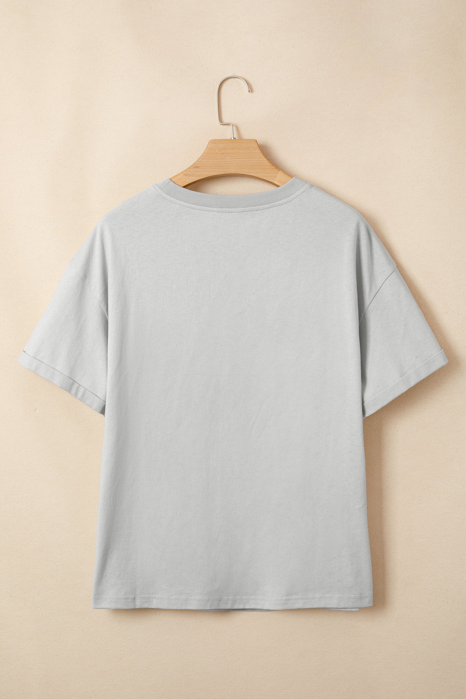 Light Grey Floral Crochet Bow Patched Cotton T-Shirt
