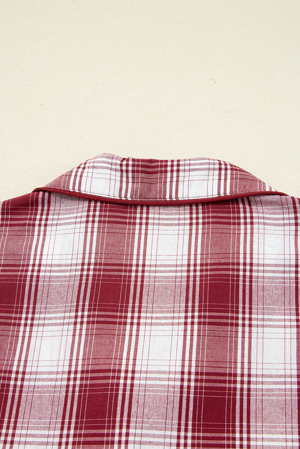 Red Retro Plaid Long Sleeve Shirt Drawstring Shorts Pyjama Set - eAura