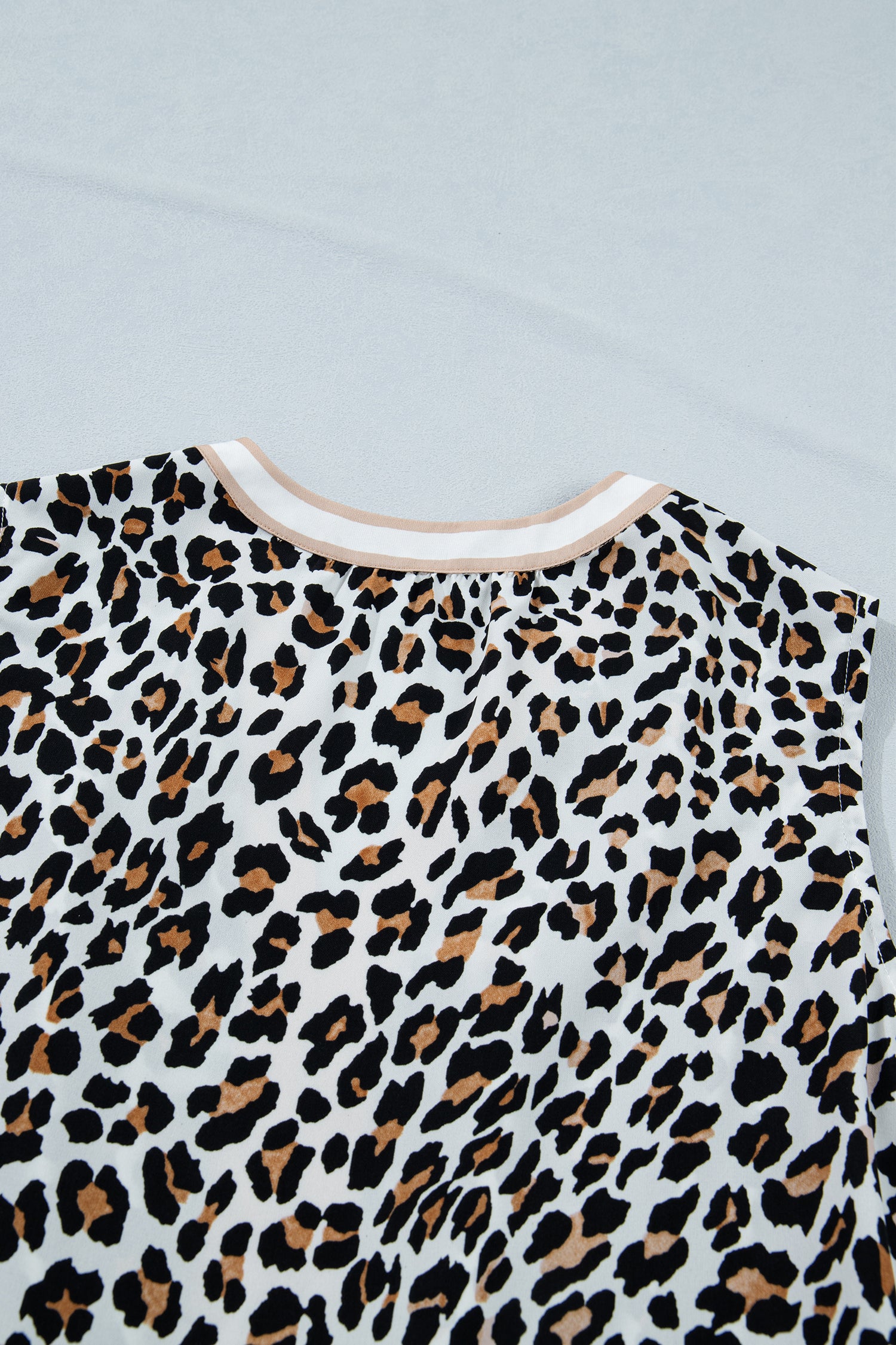 Leopard Print Colorblock Trim Sleeveless Midi Dress – White