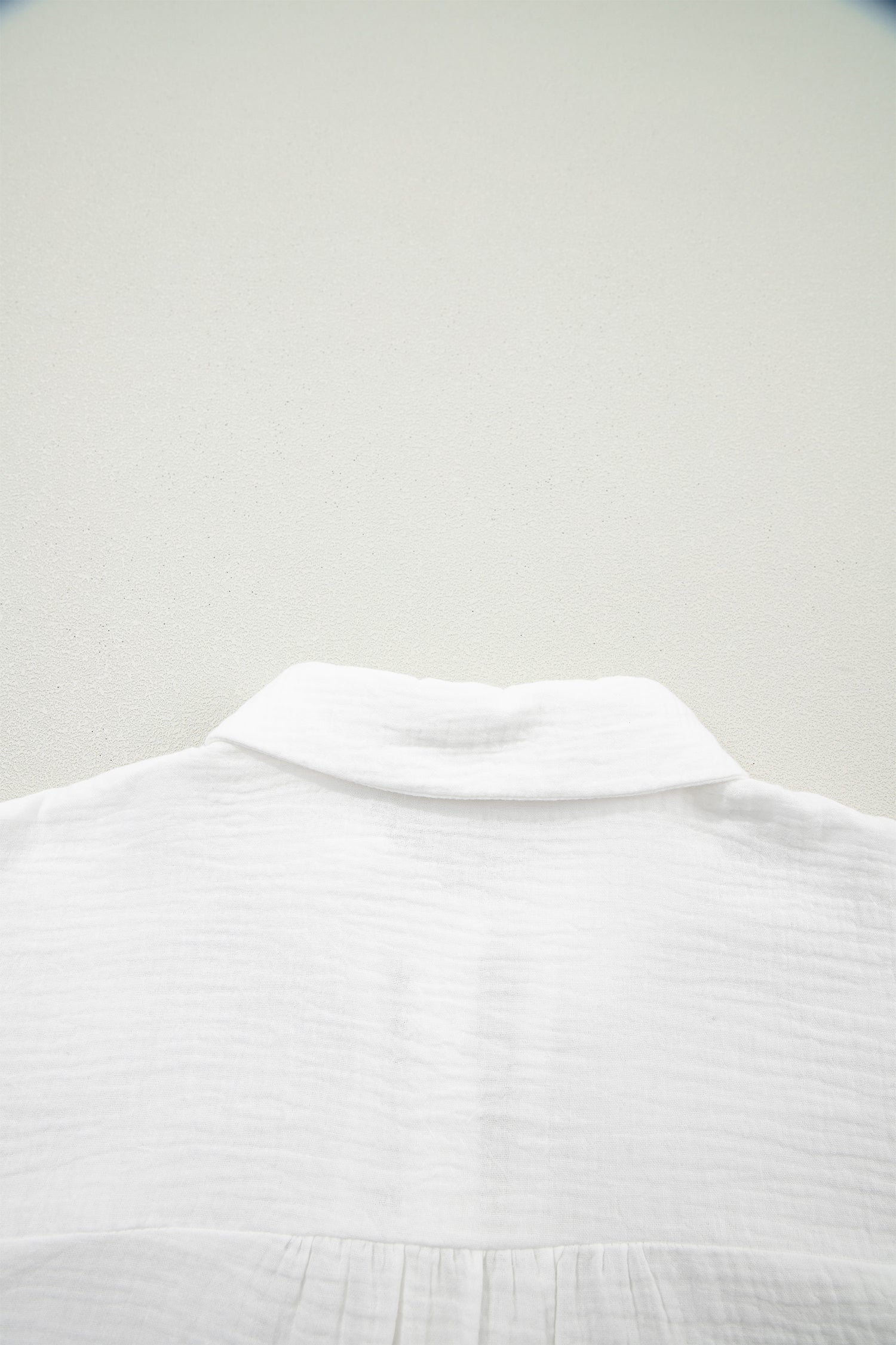 Lace Trim Cuffed Short Sleeve Textured Shirt