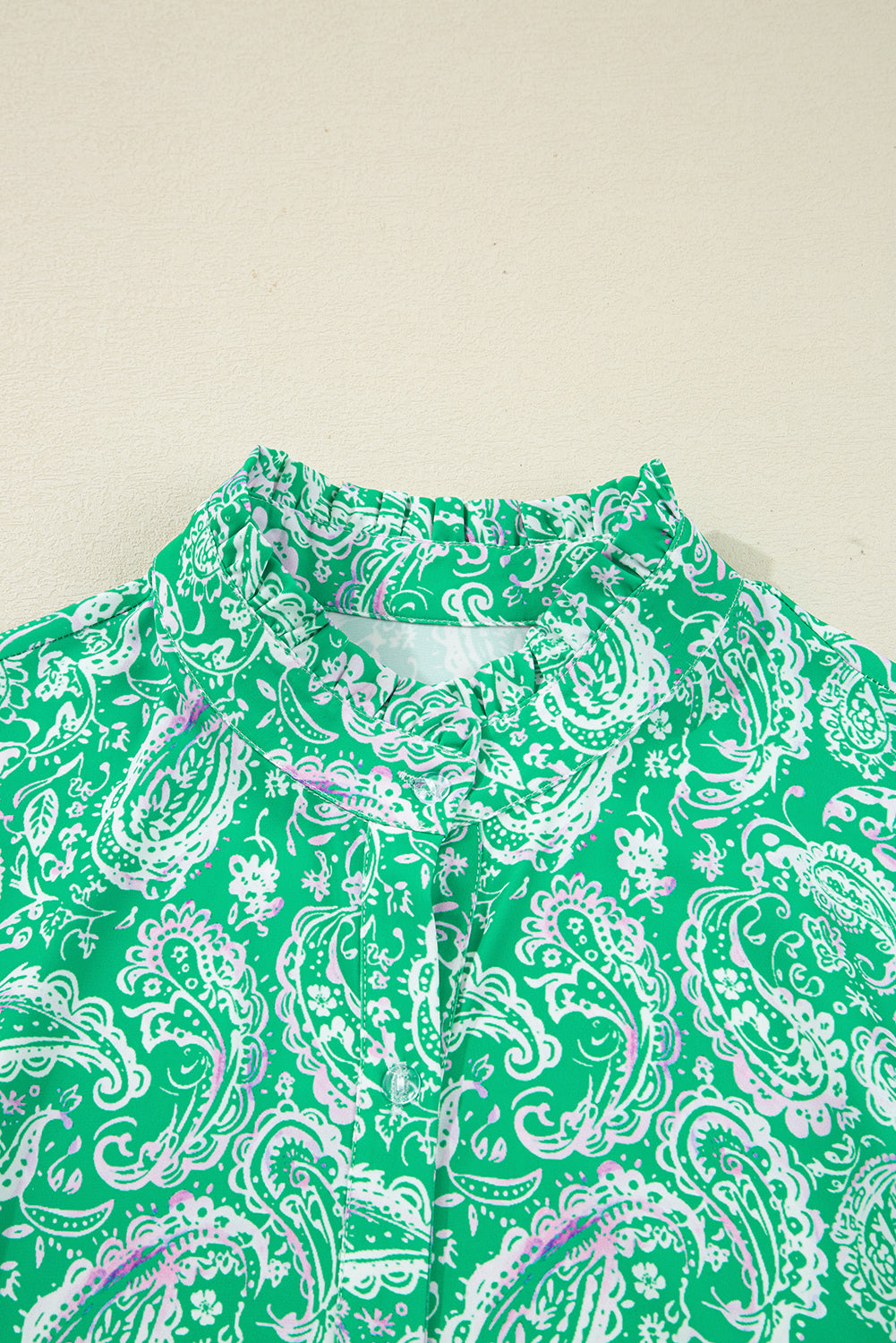 Green Paisley Print Long Sleeve Button Front Tied Waist Mini Dress Dear-Lover Dropshipping