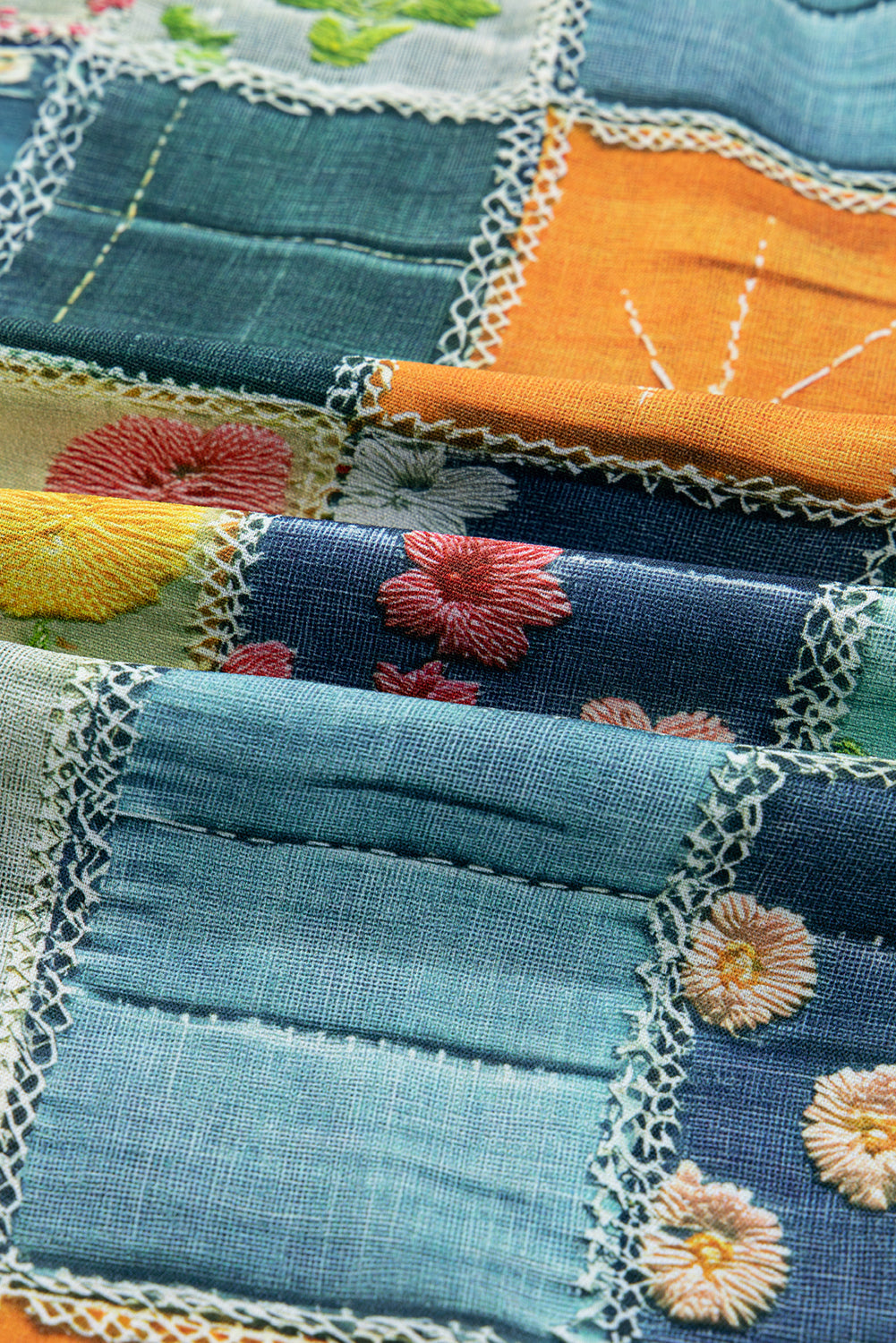 Floral Checkered Pattern Bubble Sleeve Ruffle Hem Dress - eAura