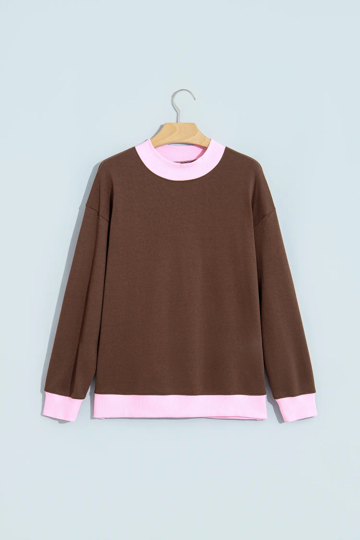 Colourblock Trim Crewneck Long Sleeve Pullover Sweatshirt – Pink