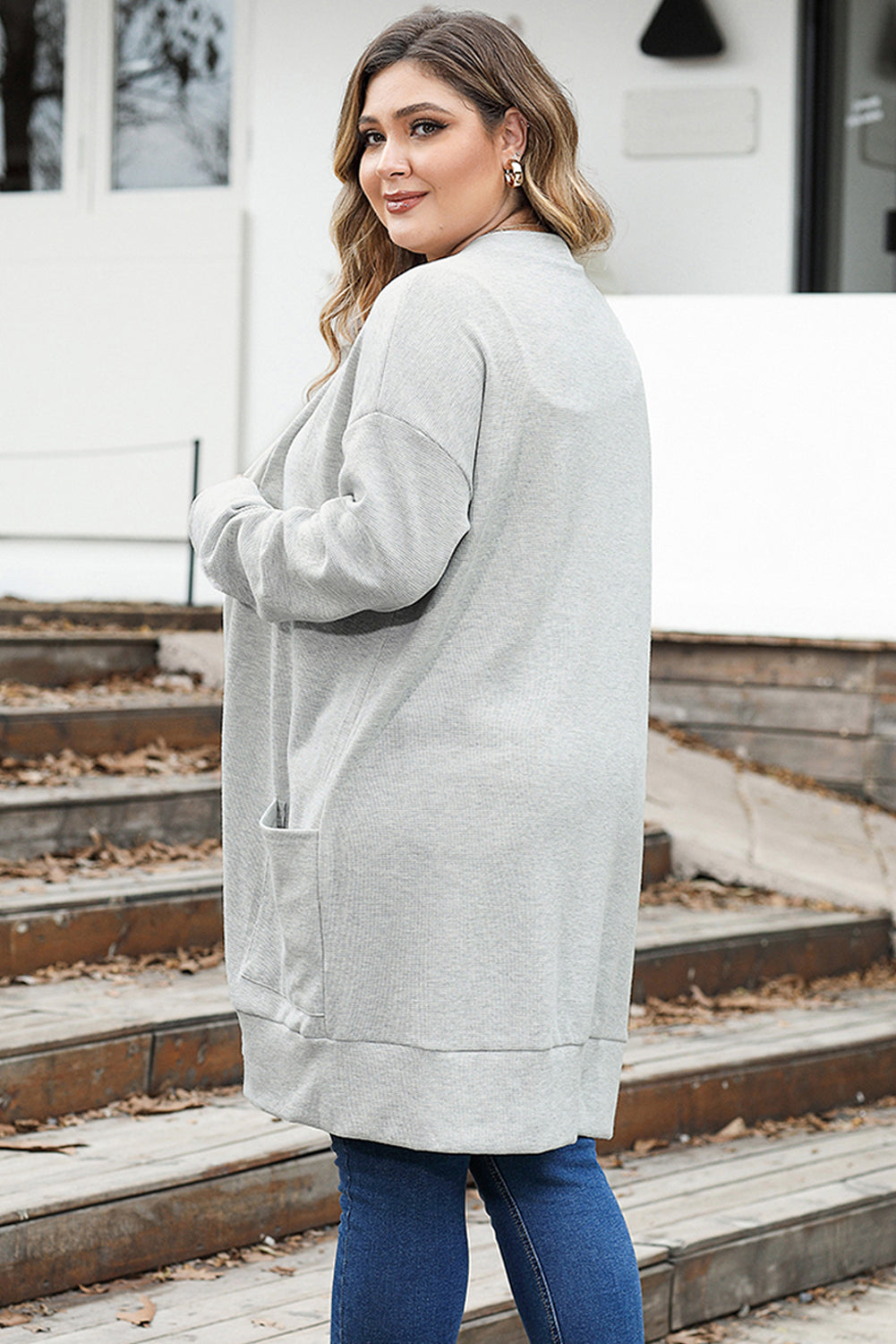 Thermal Knit Pocketed Plus Size Cardigan BB Fashion Outlet