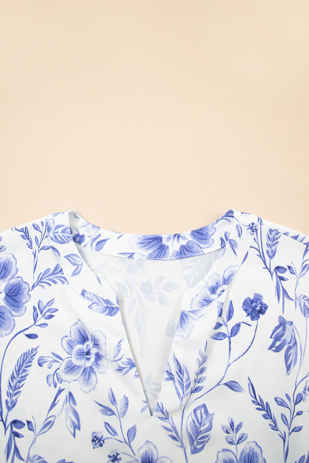 Blue Elegant Floral Print Ricrac Trim Short Sleeve Blouse eAura
